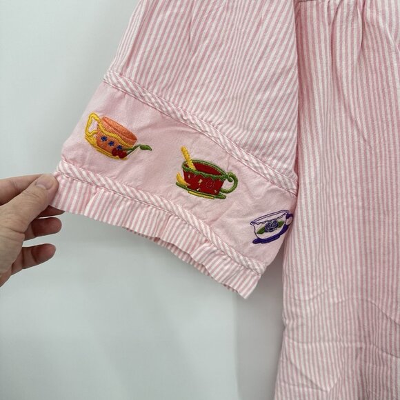 QUACKER FACTORY muumuu kaftan robe coffee tea seersucker pink white plus 1X - Picture 7 of 9